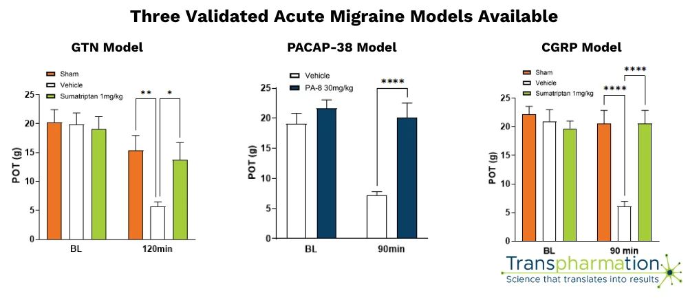 Three validated acute migraine models: GTN, PACAP-38, and CGRP